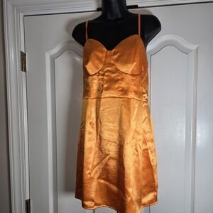 Wild Fable Dress Sz Large Solid Orange Lace Up Back Adjusta Spaghetti Strap NWT‎